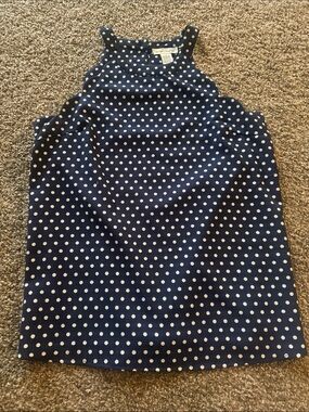 Navy Blue Polka Dot Sleeveless Blouse